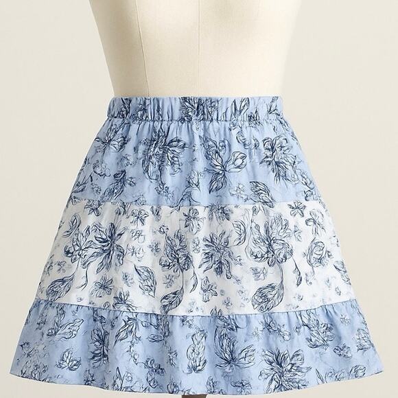 Rachel Zoe Blue Toile Print Skirt Size Large Lined Pull-On Smocked Cottagecore - Picture 2 of 11